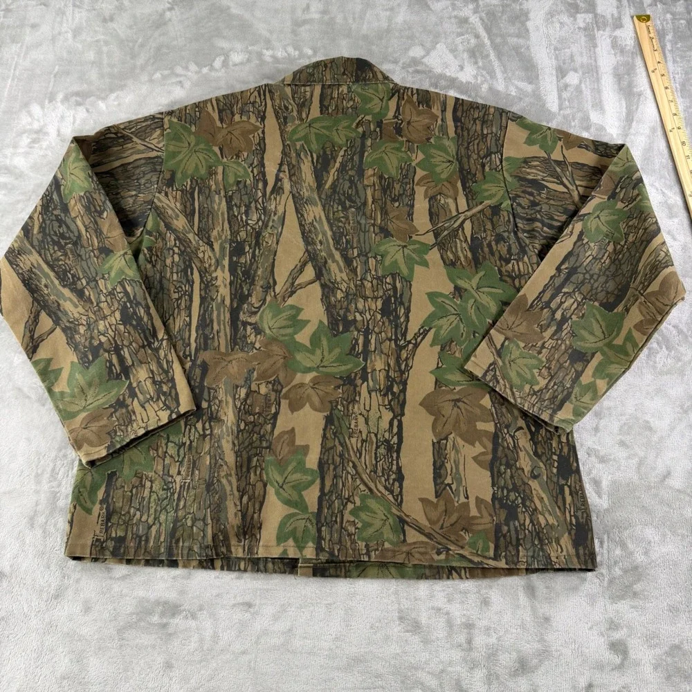 VTG 80s Trebark Camo Hunting Jacket Mens L Green Brown Leaf BarkCoat USA made